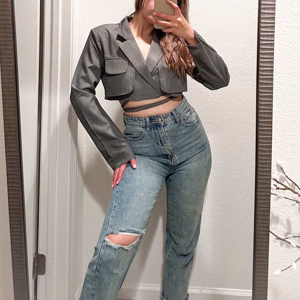 Trendy Gray Tank top style blazer